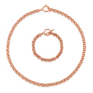 Set of Oval Link Chain Necklace 20 Inches and Bracelet (7.5In) in ION Platede RG Stainless Steel