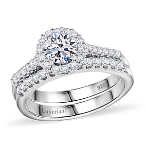 Luxuriant Lab Grown Diamond SI 1.20 ctw Stackable Set of 2 Ring in Rhodium Over Sterling Silver (Size 6.0)