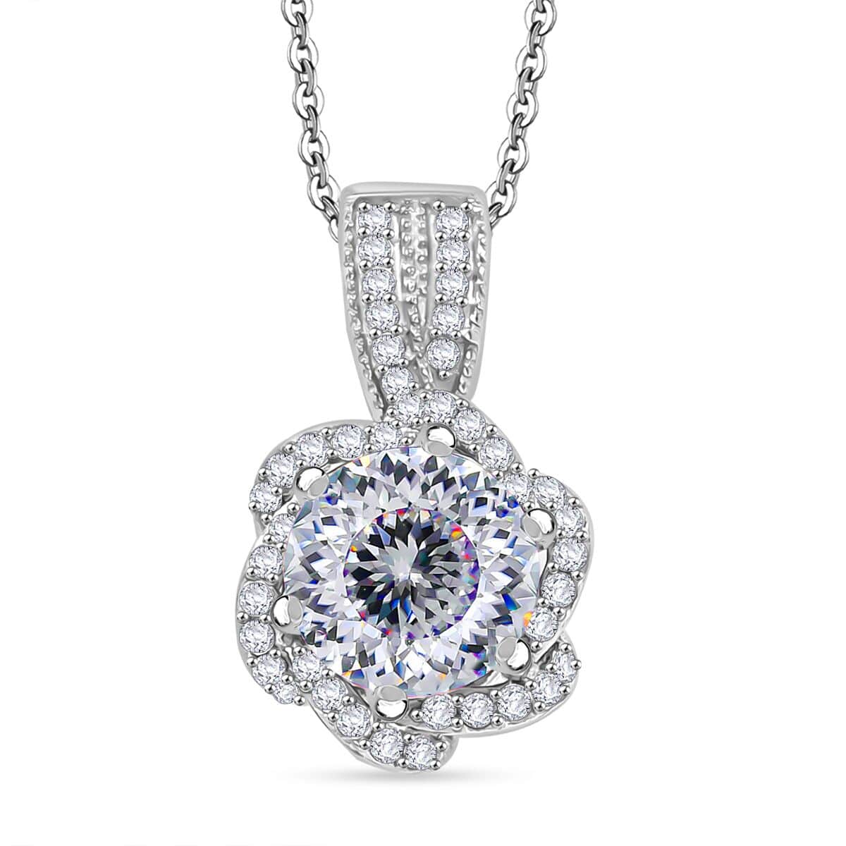 Crisantemo Cut Moissanite 2.50 ctw Floral Cascade Pendant Necklace in Rhodium Over Sterling Silver 20 Inches image number 0