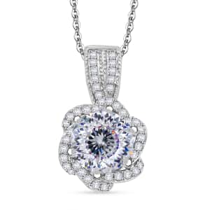 Crisantemo Cut Moissanite 2.50 ctw Floral Cascade Pendant Necklace in Rhodium Over Sterling Silver 20 Inches