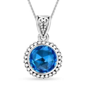 Electric Blue Topaz 3.75 ctw Celestial Bloom Pendant Necklace in Rhodium Over Sterling Silver 20 Inches