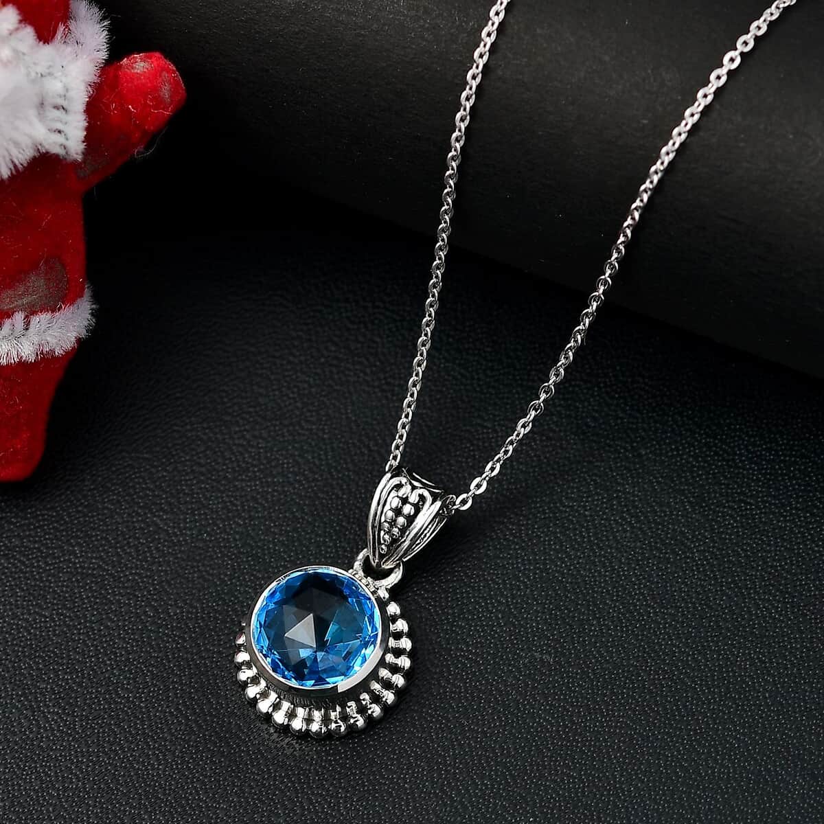 Electric Blue Topaz 3.75 ctw Celestial Bloom Pendant Necklace in Rhodium Over Sterling Silver 20 Inches image number 1