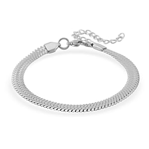Simulated Diamond Set of 2 Tennis and Herringbone Bracelet in Stainless Steel (7.50-9.0In)