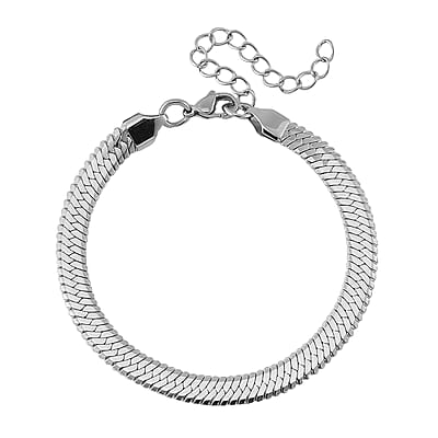 Simulated Diamond Set of 2 Tennis and Herringbone Bracelet in Stainless Steel (7.50-9.0In)