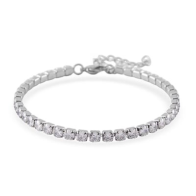 Simulated Diamond Set of 2 Tennis and Herringbone Bracelet in Stainless Steel (7.50-9.0In)