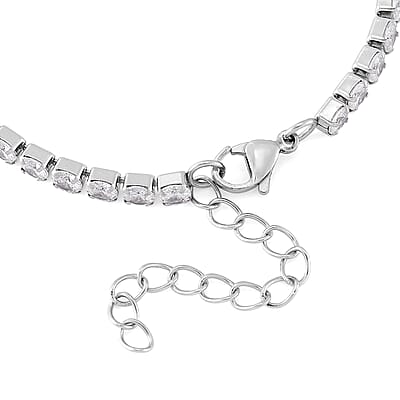Simulated Diamond Set of 2 Tennis and Herringbone Bracelet in Stainless Steel (7.50-9.0In)