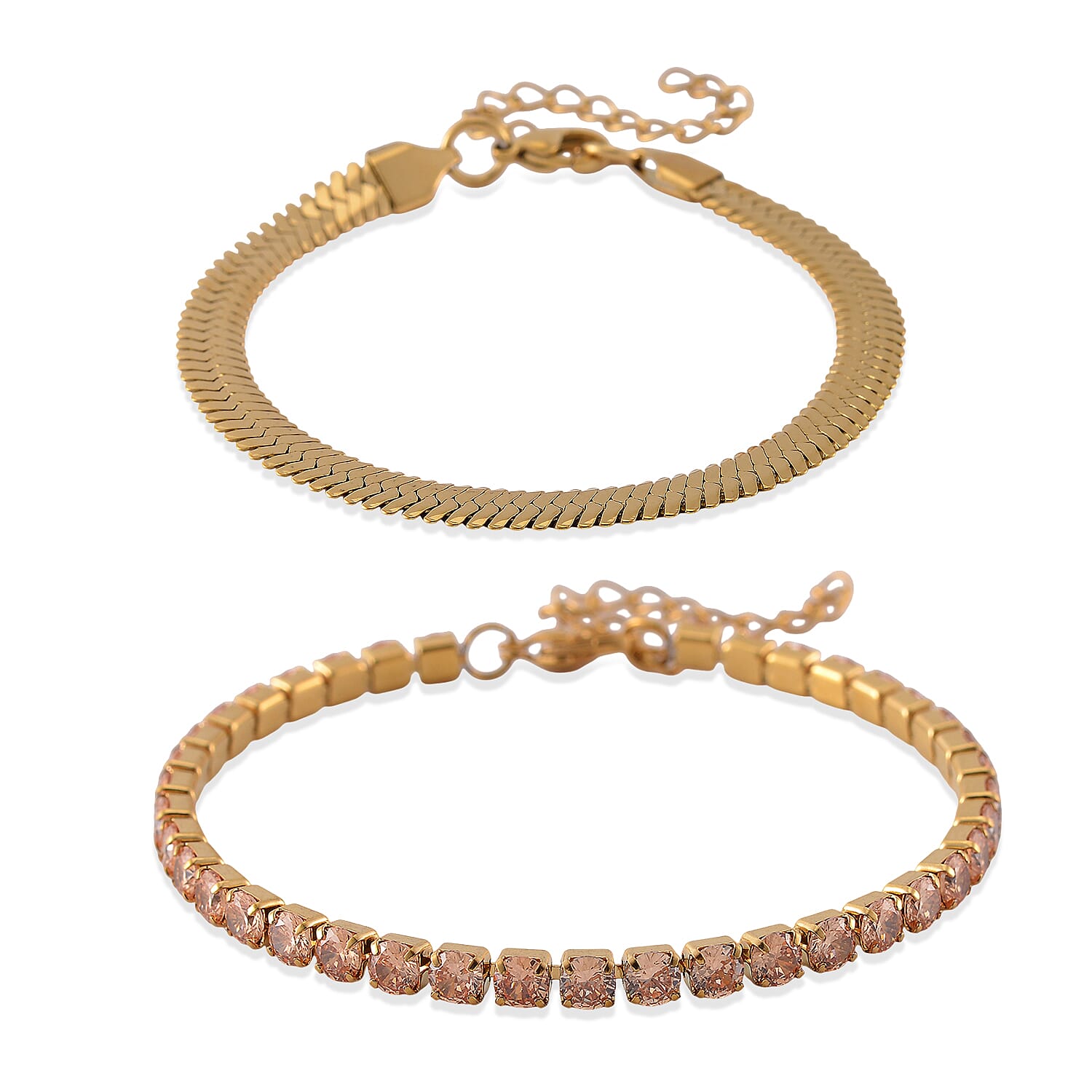 One Time Only Simulated Diamond Set of 2 Tennis Bracelet in Stainless Steel (7.50In) 13.00 ctw