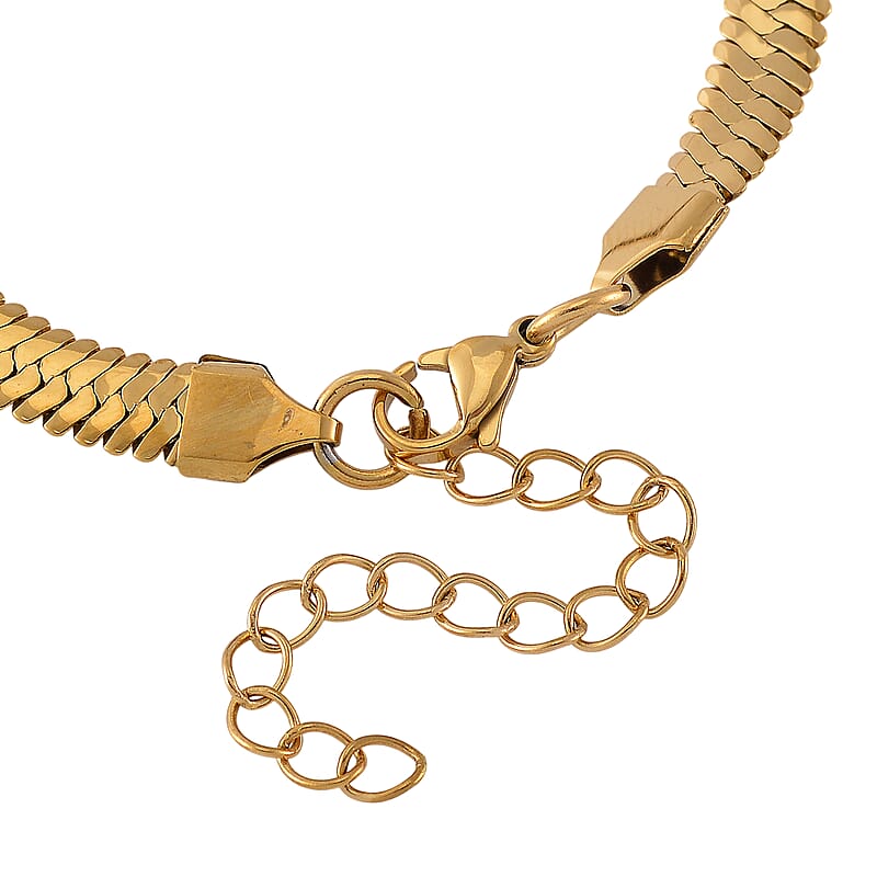 Simulated Champagne Diamond Set of 2 Tennis and Herringbone Bracelet in ION Plated YG Stainless Steel (7.50-9.0In)