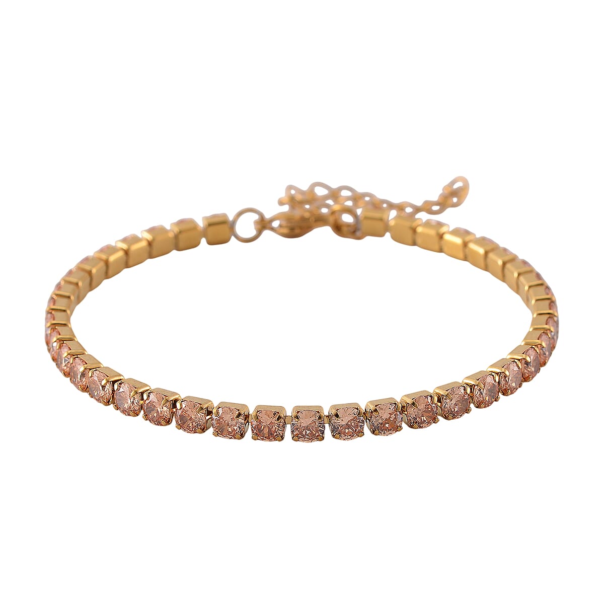 Simulated Champagne Diamond Set of 2 Tennis and Herringbone Bracelet in ION Plated YG Stainless Steel (7.50-9.0In) image number 6