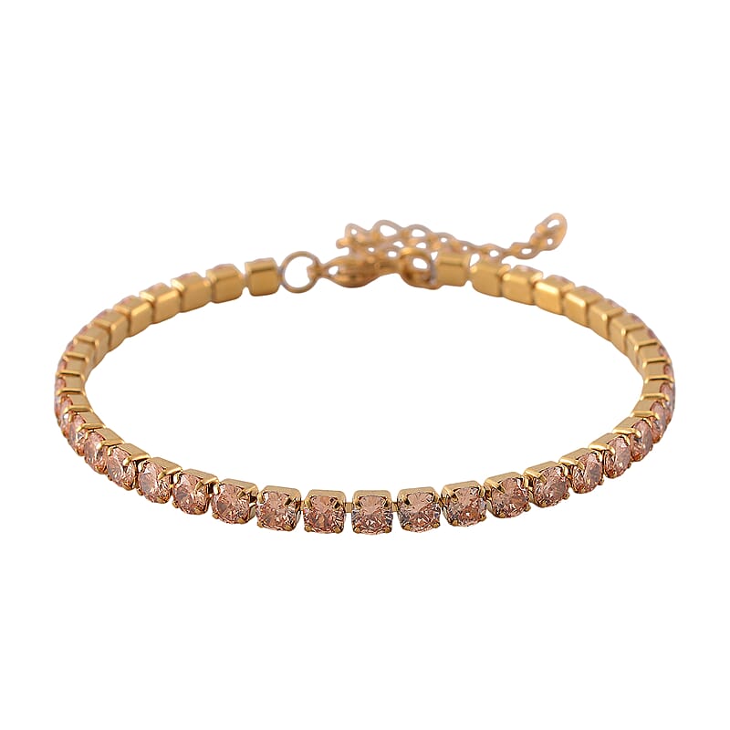 Simulated Champagne Diamond Set of 2 Tennis and Herringbone Bracelet in ION Plated YG Stainless Steel (7.50-9.0In)