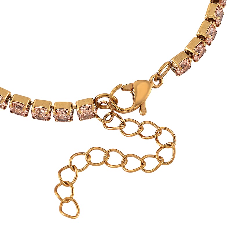 Simulated Champagne Diamond Set of 2 Tennis and Herringbone Bracelet in ION Plated YG Stainless Steel (7.50-9.0In)