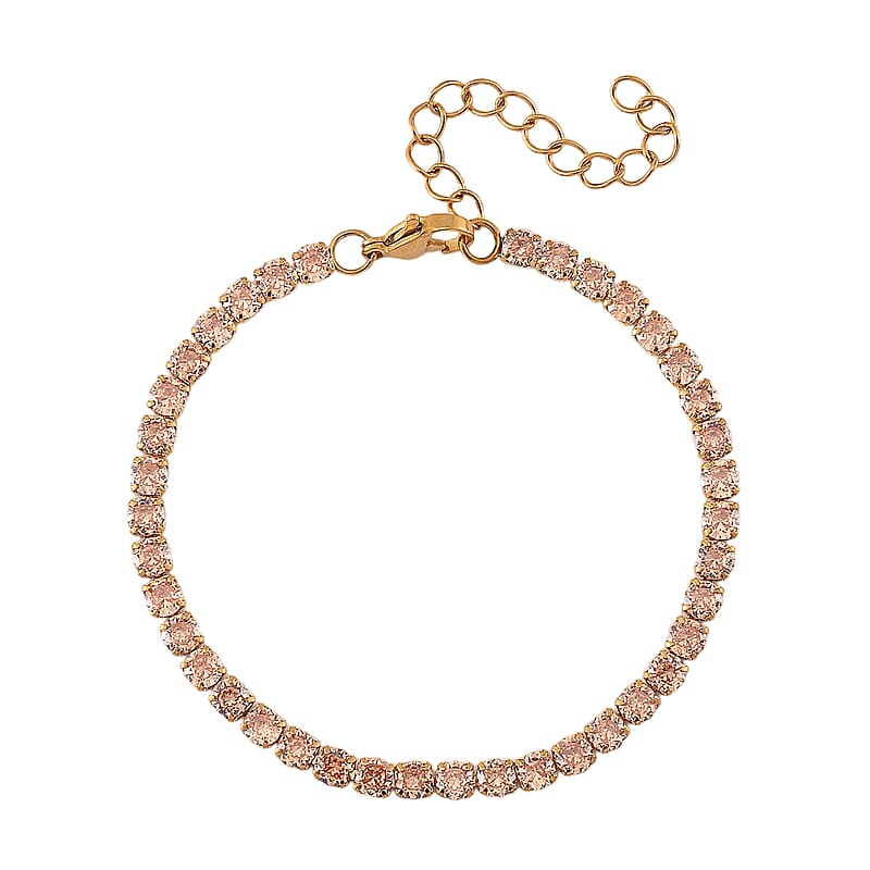 Simulated Champagne Diamond Set of 2 Tennis and Herringbone Bracelet in ION Plated YG Stainless Steel (7.50-9.0In)