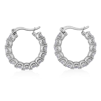 Set of 2 Simulated Diamond and Herringbone Hoop Earrings in Stainless Steel