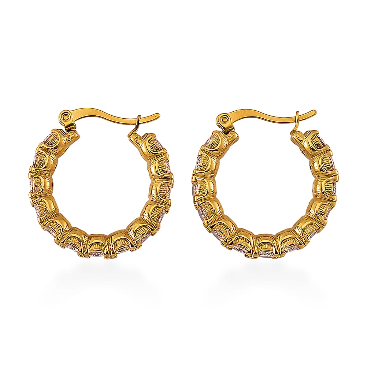 Set of 2 Simulated Champagne Diamond and Herringbone Hoop Earrings in ION Plated YG Stainless Steel image number 5