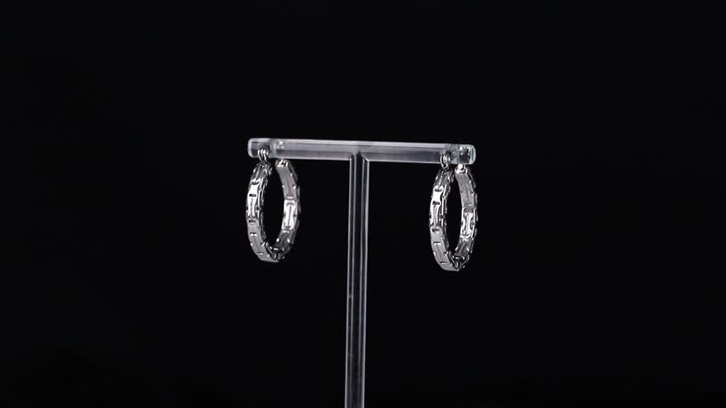 One Time Only Set of 2 Simulated Multi Color Diamond and Herringbone Hoop Earrings in Stainless Steel 6.00 ctw