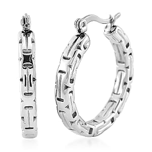 Set of 2 Simulated Multi Color Diamond and Herringbone Hoop Earrings in Stainless Steel