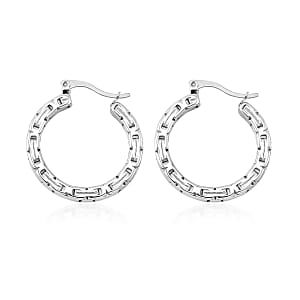 Set of 2 Simulated Multi Color Diamond and Herringbone Hoop Earrings in Stainless Steel