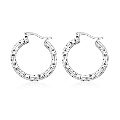 Set of 2 Simulated Multi Color Diamond and Herringbone Hoop Earrings in Stainless Steel