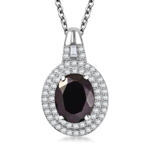 Karis Elite Shungite and White Zircon 2.35 ctw Midnight Halo Pendant Bond in Platinum with Stainless Steel Necklace 20 Inches