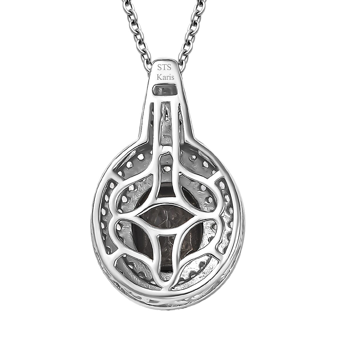 Karis Elite Shungite and White Zircon 2.35 ctw Midnight Halo Pendant Bond in Platinum with Stainless Steel Necklace 20 Inches