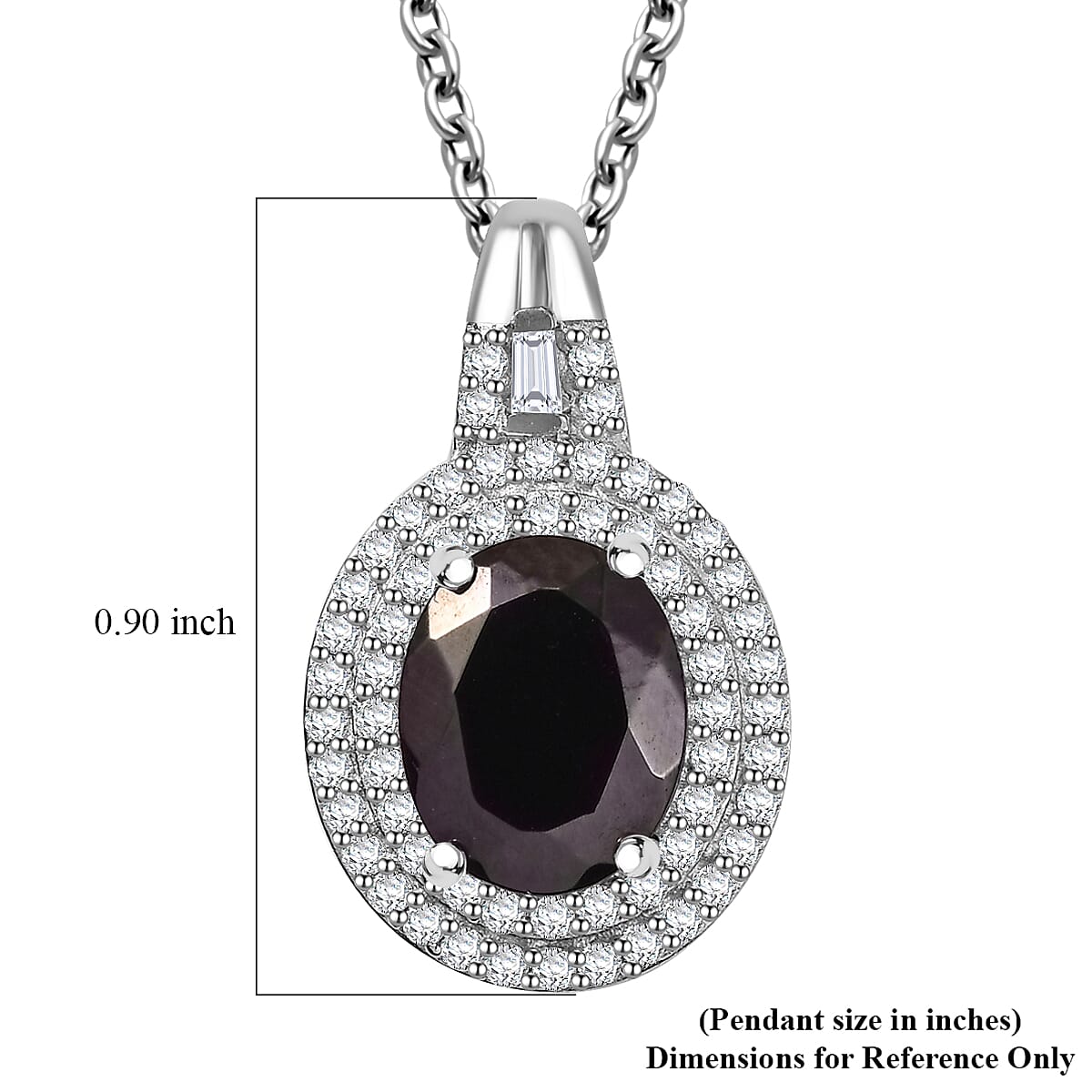 Karis Elite Shungite and White Zircon 2.35 ctw Midnight Halo Pendant Bond in Platinum with Stainless Steel Necklace 20 Inches