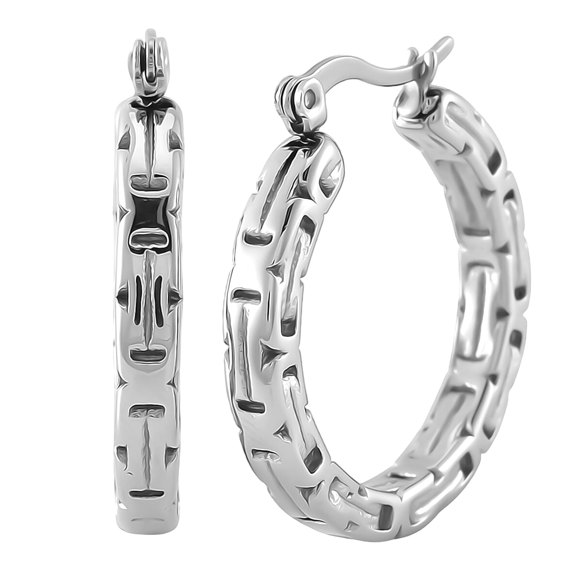 Set of 2 Simulated Black Diamond and Byzantine Hoop Earrings in Stainless Steel image number 2
