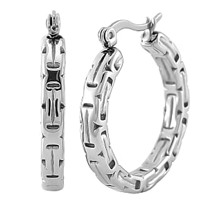 Set of 2 Simulated Black Diamond and Byzantine Hoop Earrings in Stainless Steel