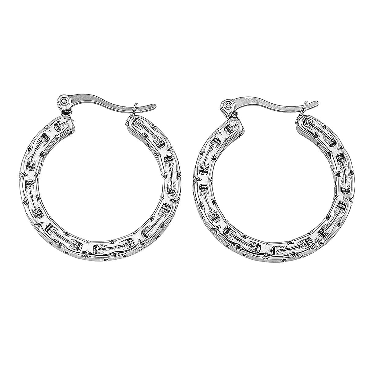 Set of 2 Simulated Black Diamond and Byzantine Hoop Earrings in Stainless Steel image number 3