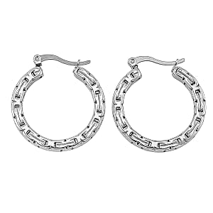 Set of 2 Simulated Black Diamond and Byzantine Hoop Earrings in Stainless Steel