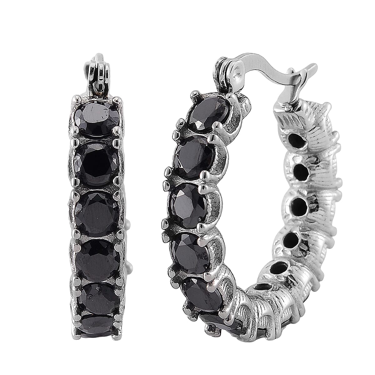 Set of 2 Simulated Black Diamond and Byzantine Hoop Earrings in Stainless Steel image number 4