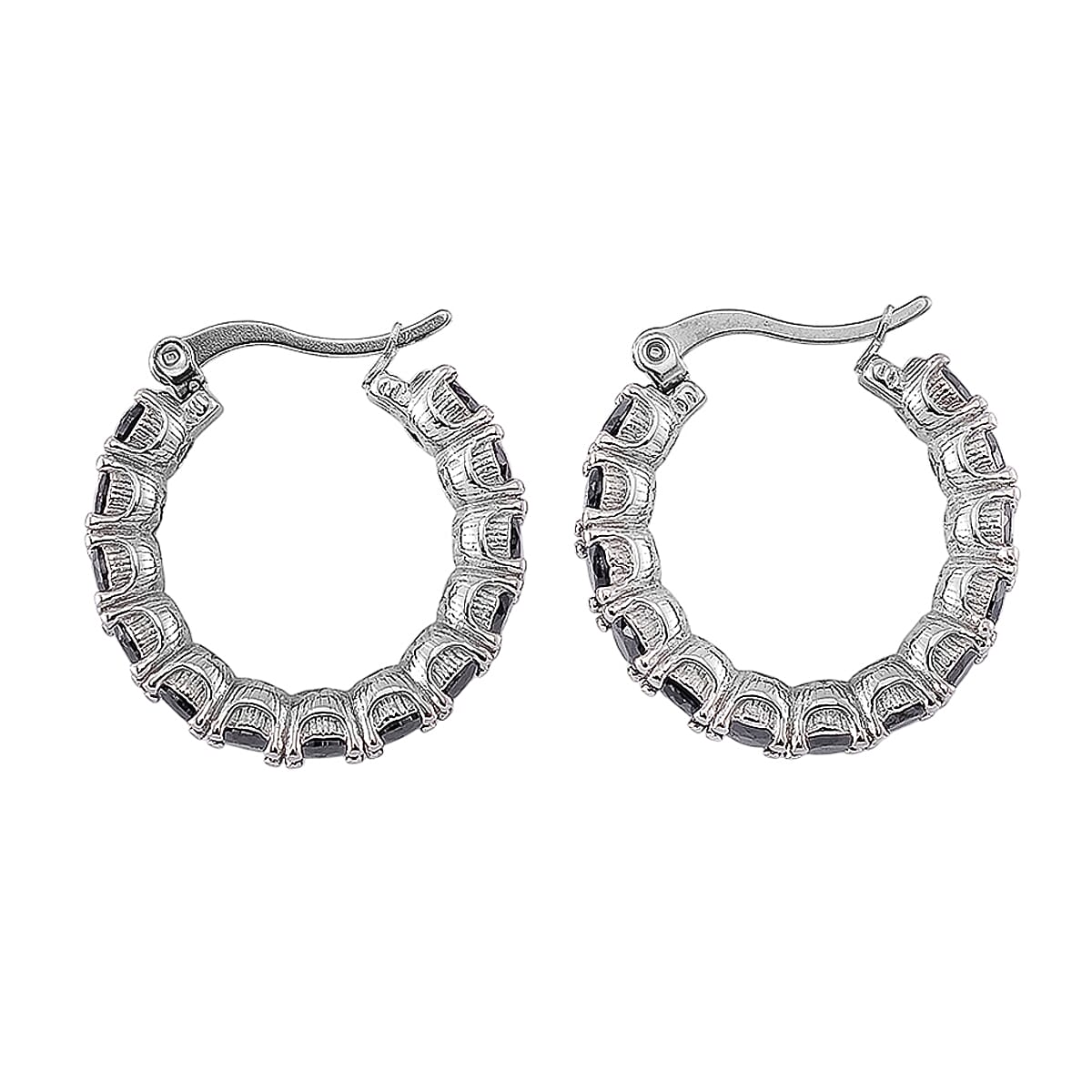 Set of 2 Simulated Black Diamond and Byzantine Hoop Earrings in Stainless Steel image number 5