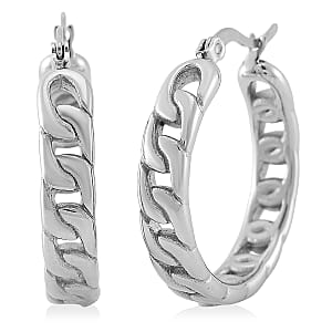 Set of 2 Simulated Blue Diamond and Curb Hoop Earrings in Stainless Steel