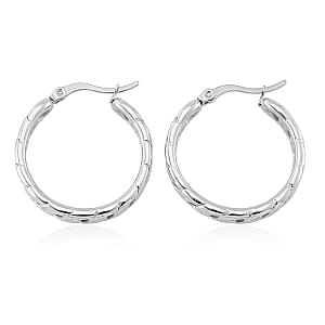 Set of 2 Simulated Blue Diamond and Curb Hoop Earrings in Stainless Steel