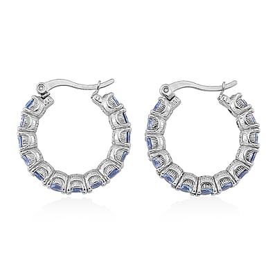 Set of 2 Simulated Blue Diamond and Curb Hoop Earrings in Stainless Steel