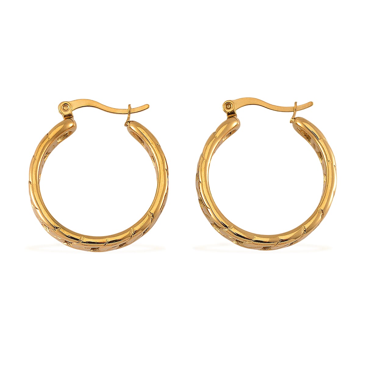 Set of 2 Simulated Pink Diamond and Curb Hoop Earrings in ION Plated YG Stainless Steel image number 3