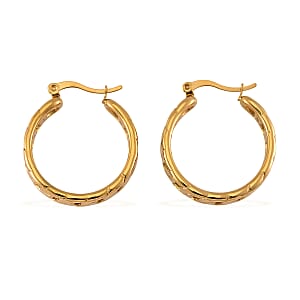 Set of 2 Simulated Pink Diamond and Curb Hoop Earrings in ION Plated YG Stainless Steel