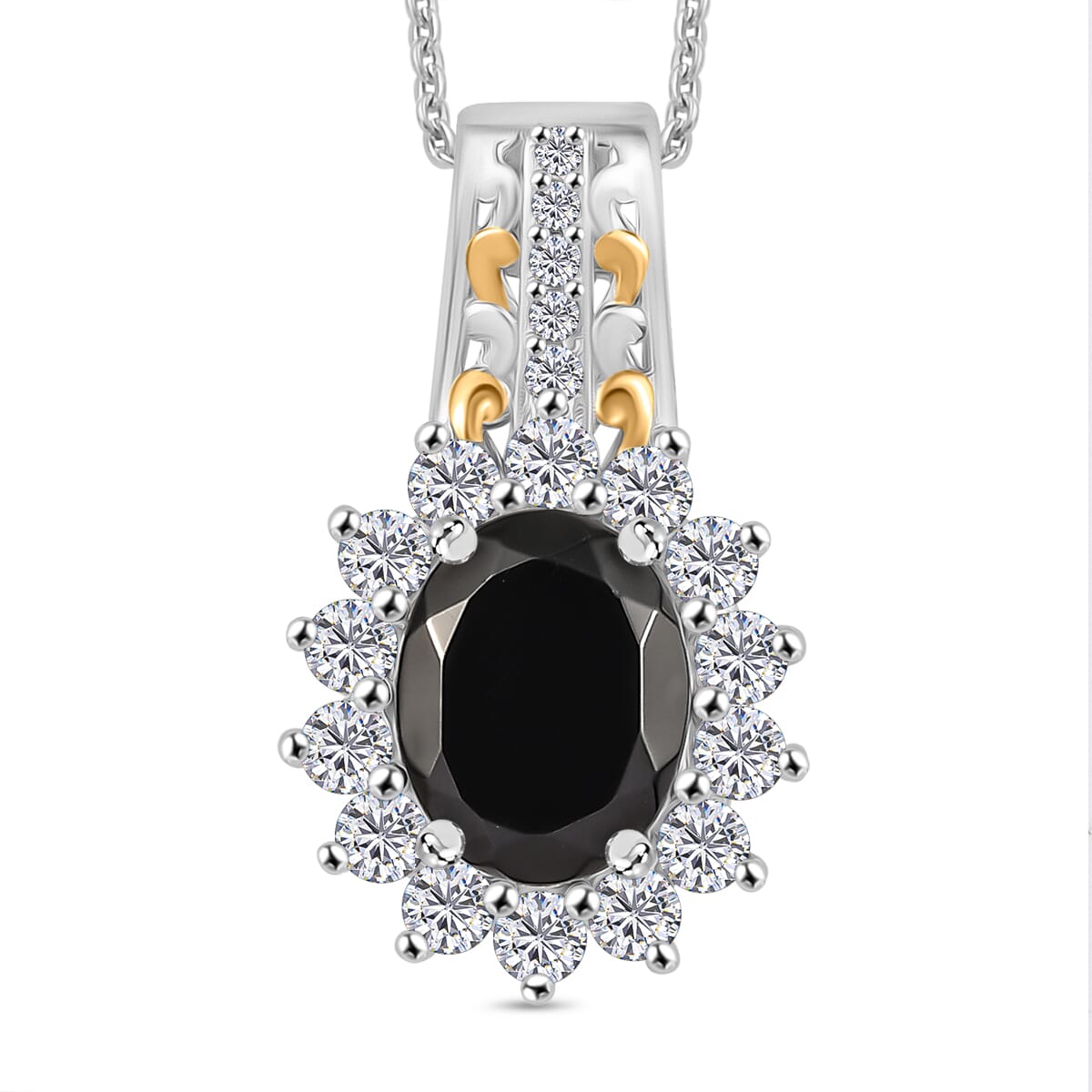 Elite Shungite and White Zircon 1.90 ctw Pendant Necklace in 18K Vermeil YG and Rhodium Over Sterling Silver 20 Inches image number 0