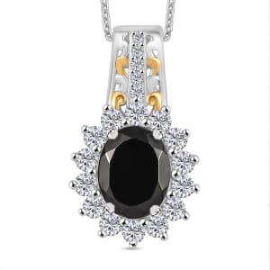 D'Joy Elite Shungite and White Zircon 1.90 ctw Regal Eclipse Pendant Necklace in 18K Vermeil YG and Rhodium Over Sterling Silver 20 Inches
