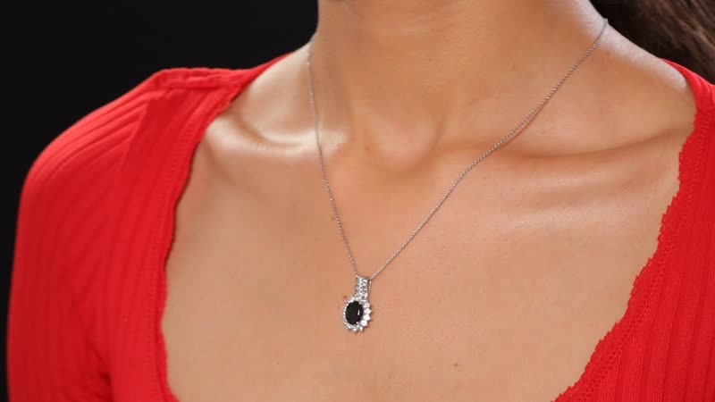 D'Joy Elite Shungite and White Zircon 1.90 ctw Regal Eclipse Pendant Necklace in 18K Vermeil YG and Rhodium Over Sterling Silver 20 Inches