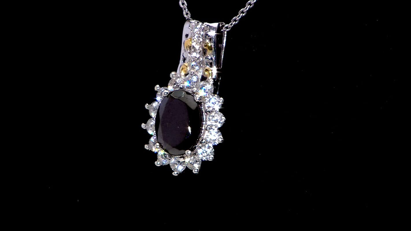 D'Joy Elite Shungite and White Zircon 1.90 ctw Regal Eclipse Pendant Necklace in 18K Vermeil YG and Rhodium Over Sterling Silver 20 Inches