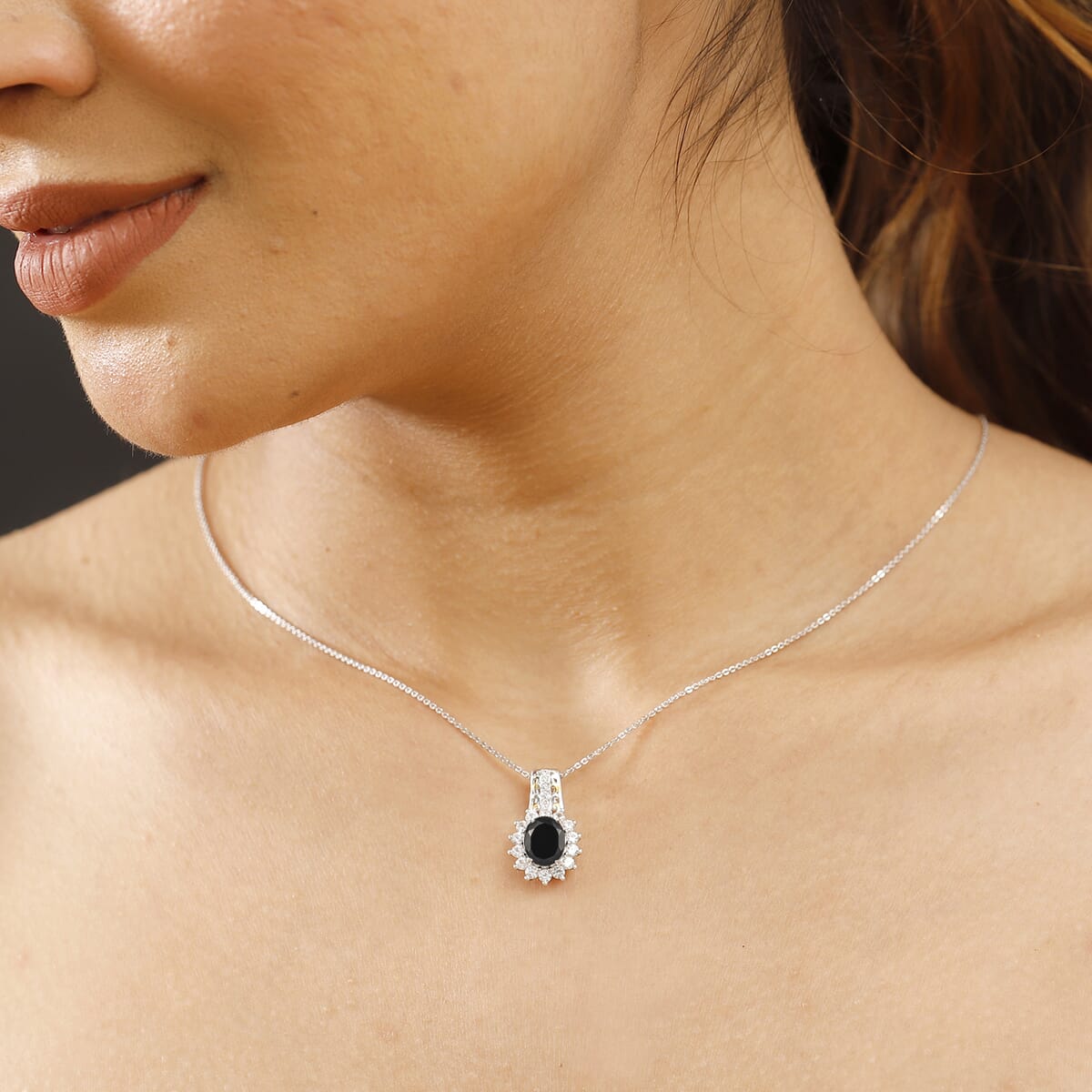 Elite Shungite and White Zircon 1.90 ctw Pendant Necklace in 18K Vermeil YG and Rhodium Over Sterling Silver 20 Inches image number 2