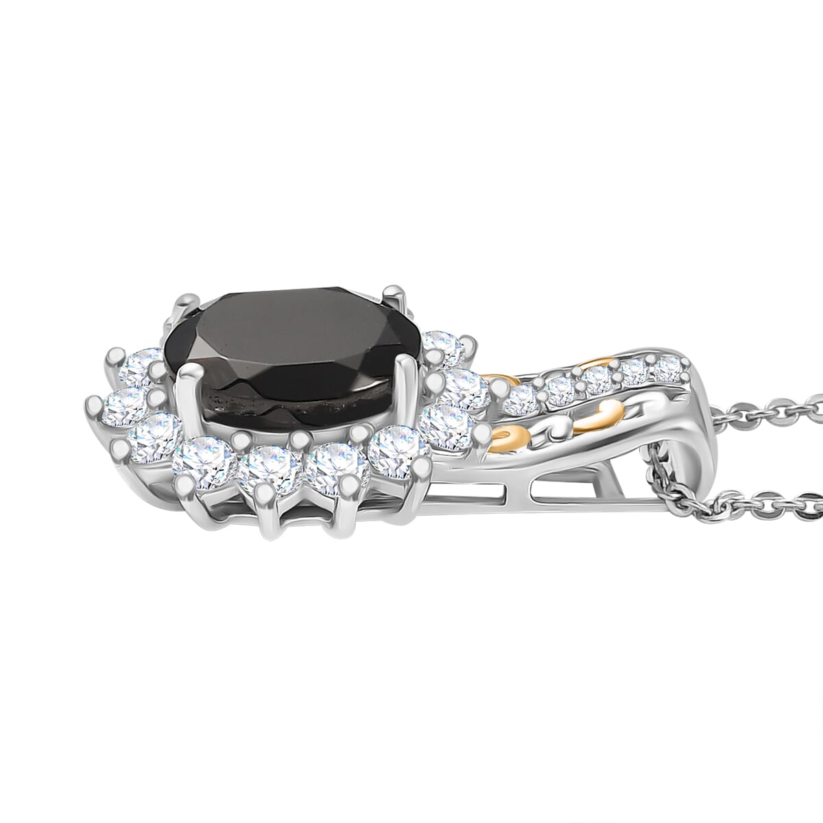 Elite Shungite and White Zircon 1.90 ctw Pendant Necklace in 18K Vermeil YG and Rhodium Over Sterling Silver 20 Inches image number 3