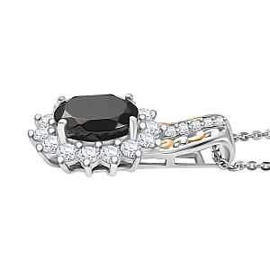 D'Joy Elite Shungite and White Zircon 1.90 ctw Regal Eclipse Pendant Necklace in 18K Vermeil YG and Rhodium Over Sterling Silver 20 Inches