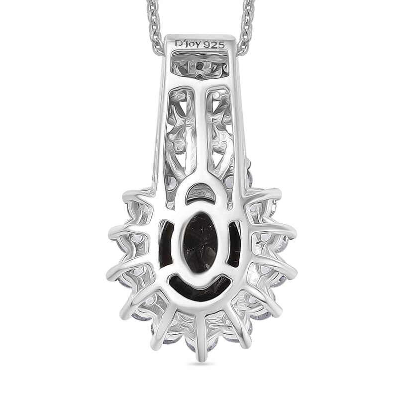 D'Joy Elite Shungite and White Zircon 1.90 ctw Regal Eclipse Pendant Necklace in 18K Vermeil YG and Rhodium Over Sterling Silver 20 Inches