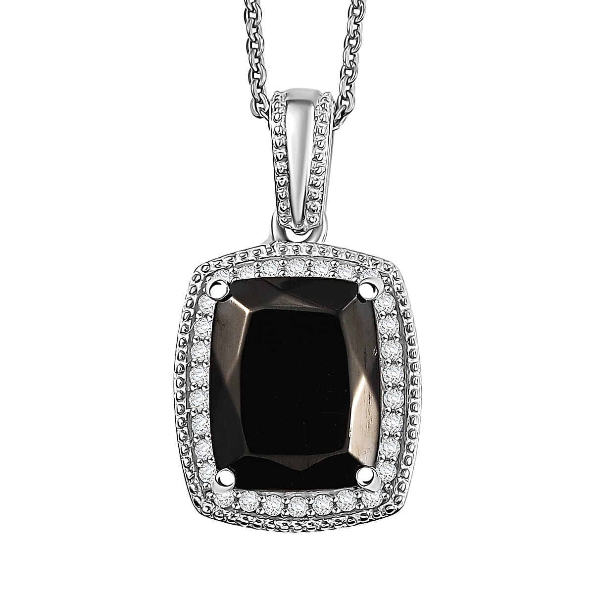 D'Joy Elite Shungite and White Zircon 1.60 ctw Pendant Necklace in Rhodium Over Sterling Silver 20 Inches image number 0