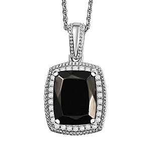 D'Joy Elite Shungite and White Zircon 1.60 ctw Pendant Necklace in Rhodium Over Sterling Silver 20 Inches