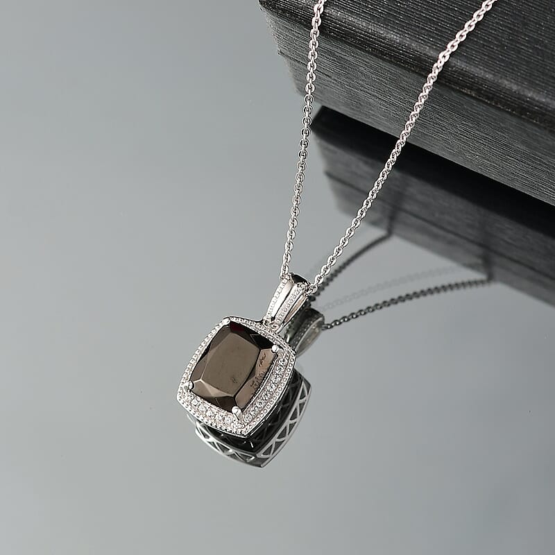 D'Joy Elite Shungite and White Zircon 1.60 ctw Pendant Necklace in Rhodium Over Sterling Silver 20 Inches