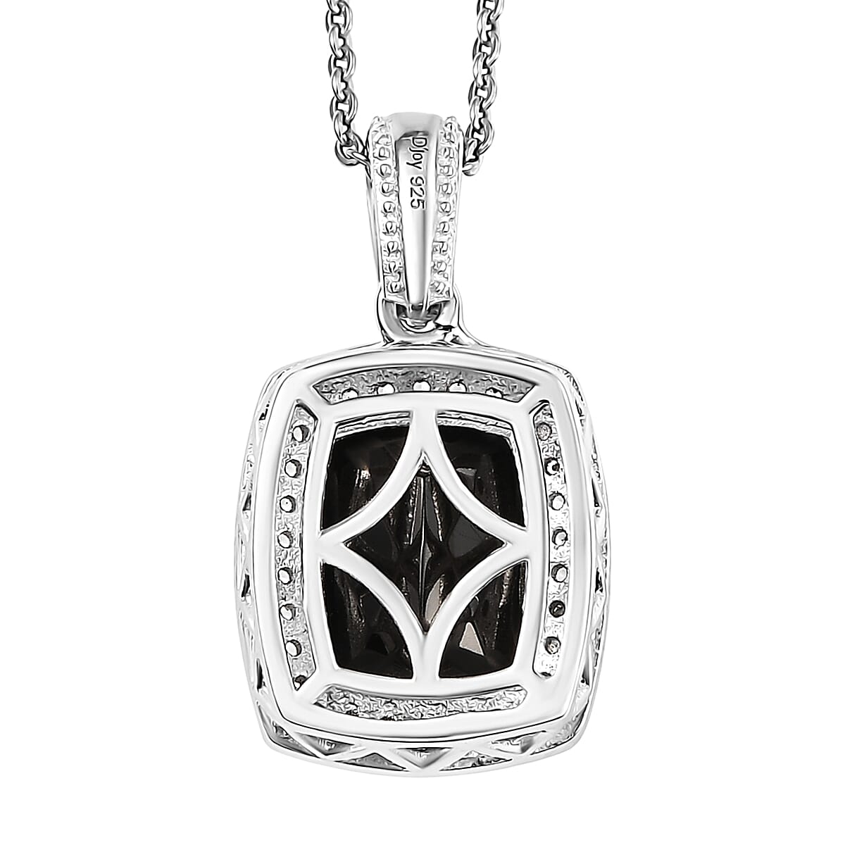 D'Joy Elite Shungite and White Zircon 1.60 ctw Pendant Necklace in Rhodium Over Sterling Silver 20 Inches