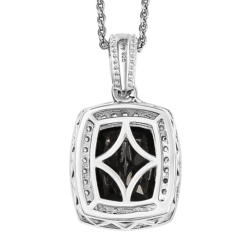 D'Joy Elite Shungite and White Zircon 1.60 ctw Pendant Necklace in Rhodium Over Sterling Silver 20 Inches