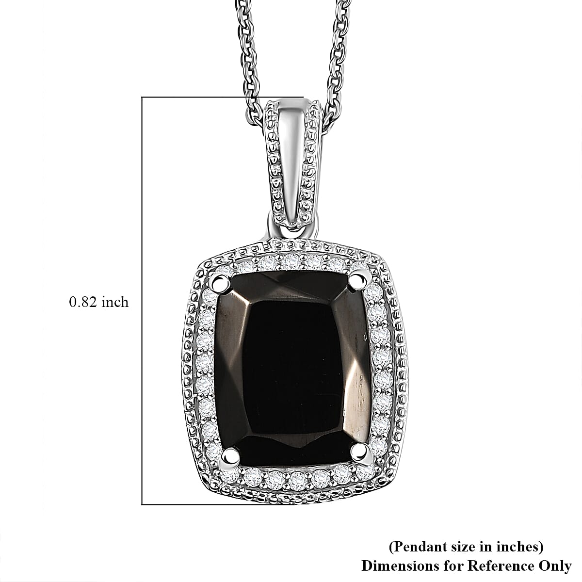 D'Joy Elite Shungite and White Zircon 1.60 ctw Pendant Necklace in Rhodium Over Sterling Silver 20 Inches